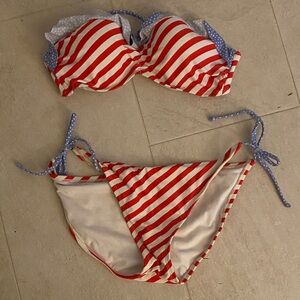 Xhilaration Red and White Striped Bikini with Blue Accents